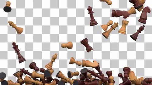 3D Chess Pieces Falling and Piling Animation