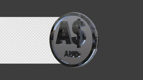 360° Rotating Silver Coin Logo – AUD Currency Symbol | Alpha Channel | 1080p