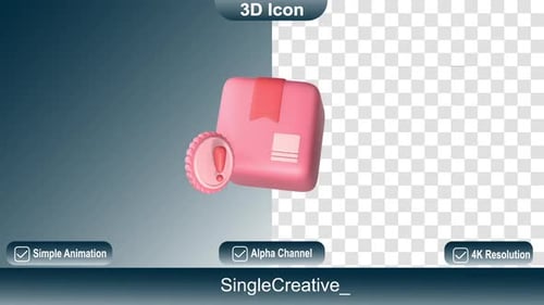 Animated 3D Package Icon with Alert Notification