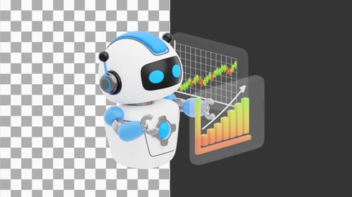 3D Animation of Fintech AI Robot with Stock Charts | Alpha Channel