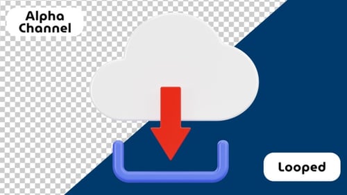 Cloud Download Technology 3D Animated Icon | Alpha Channel