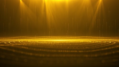 Golden Particle Waves Logo Reveal with Spotlight Beams