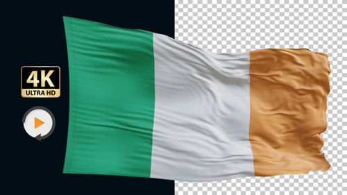Realistic Waving Ireland Flag Animation on Transparent Background