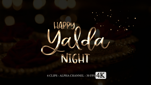 Metallic Cursive Happy Yalda Night Text Reveals with Particles Pack