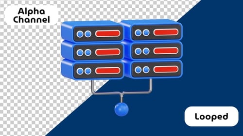 3D Animation of a Multi-Unit Data Storage Server Rack | Alpha Channel