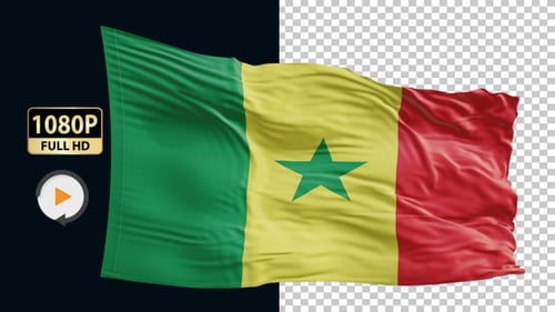Senegal Flag Waving Animation with Realistic Fabric Texture