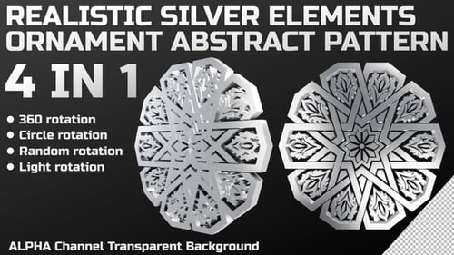 3D White Silver Metal Abstract Ornament Pattern Islamic Arabic Loop 4 Packs In 1