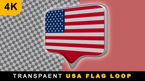 3D Render USA Flag 360 Loop On Transparent background