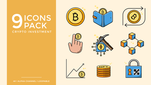 Animated Flat Design Cryptocurrency Investment Icon Pack