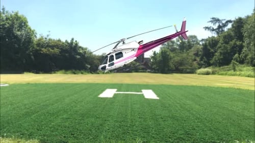 Animated 3D Helicopter Taking Off on Helipad