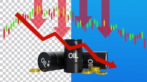 Oil Price Drop: Stock Chart and 3D Barrels