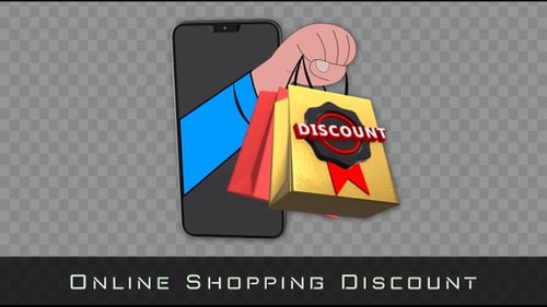 Cartoon Hand with Discount Shopping Bags from Smartphone