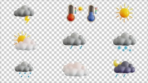 Animated Modern 3D Weather Icons Pack with Alpha Channel