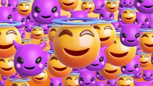 Angel or evil naughty or nice emoji transition with premultiplied alpha channel