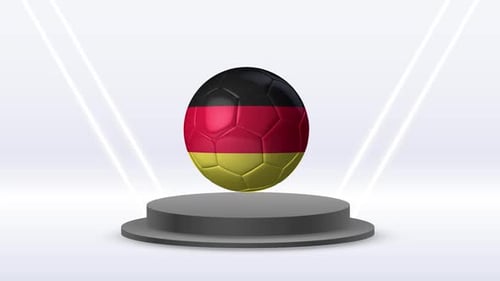 Rotating German Flag Soccer Ball on Spotlighted Pedestal