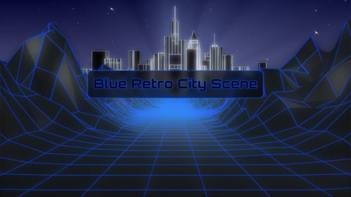 Blue Retro Background Looping Scene, 80s Retro Background With Illuminated City
