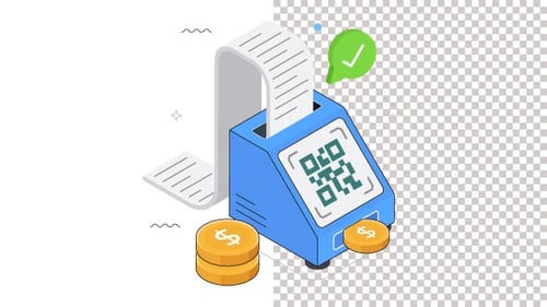 Receipt With Qr Code Animation Alpha Channel