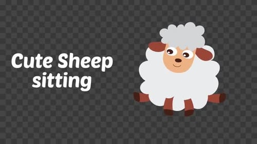Animated Cute Sitting Sheep Flat Design Illustration