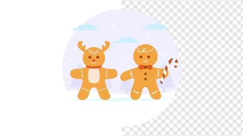 Animated Christmas Gingerbread Characters With Winter Snowfall