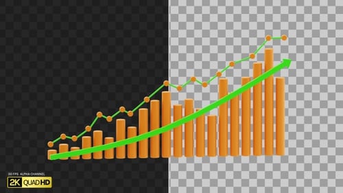 Diagramme à barres 3D avec flèche vers le haut | Alpha Channel