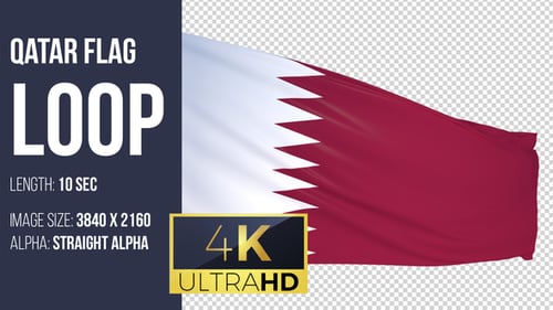 Seamless Loop of Realistic Qatar Flag Waving on Blue Background