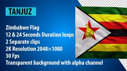 Zimbabwe Flag Waving Alpha Channel Loop