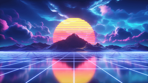 Colorful Synth Wave Style Landscape With Sunset Background Loop