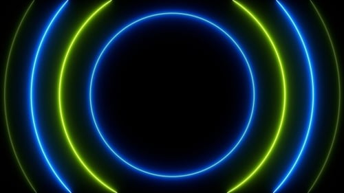 Abstract Neon Blue Green Pulsing Rings Motion Background