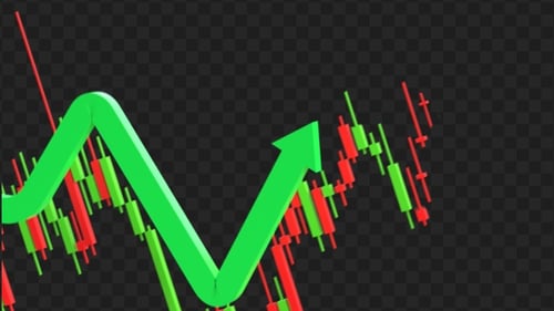 3D Animation of Green Arrow Graph Up | Alpha Channel