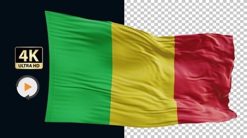 Realistic Waving Mali Flag Animation on Black Background