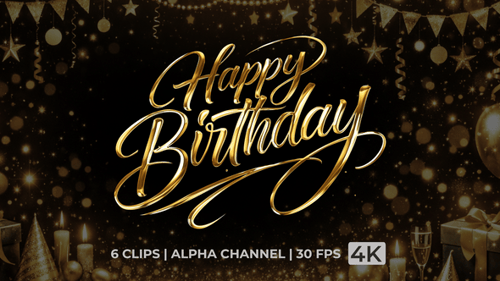 Animated Happy Birthday Metallic Script Titles Pack