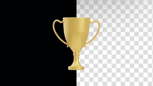 Golden 3D Trophy Animation with Retracting Handles