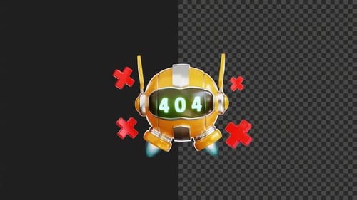 3D Robot Error Animation Transparent Background