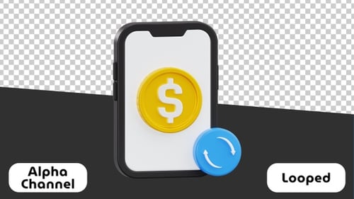 Animated 3D Smartphone with Dollar Coin and Sync Icon