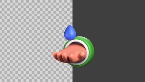 3D Animated Hand Catching Water Droplet Loop