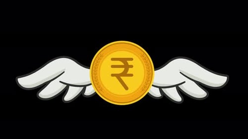 Animated Golden Indian Rupee Coin with Flying Wings