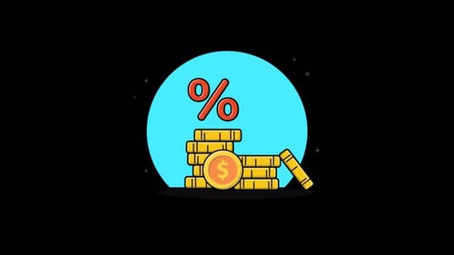 Animated Golden Coins Stacking with Percentage Symbol