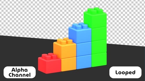 3D Colorful Toy Blocks Building Bar Chart Growth | Alpha Channel