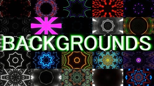 Animated Neon Geometric Glowing Kaleidoscope Pattern Backgrounds