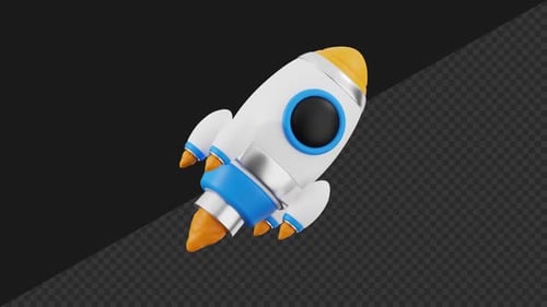 3D-Animation mit Raketen-Looping-Animation zur Unternehmensgründung mit transparentem Hintergrund