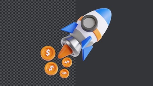 3D Rocket Launch with Money Animation