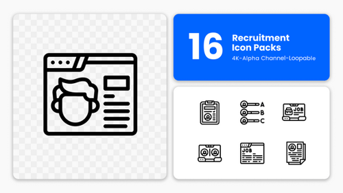 Animated Flat Design Recruitment Line Icons Pack