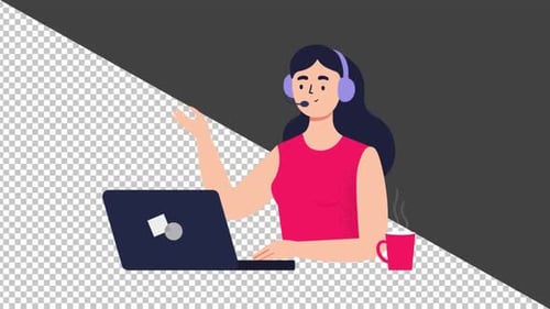 Animated Flat Design Woman Working as Customer Support