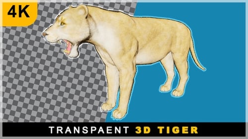 3D Realistic Render Cartoon Tiger Walking On Transparent Background