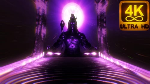 Emitting purple energy lord shiva hindu temple backdrop 3d universe background 4k vj loop ancient