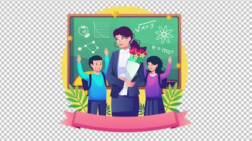 Animated Flat Design Education Illustration with Teacher and Students