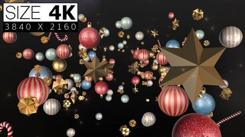 Christmas Ornaments and Stars Floating Background Loop