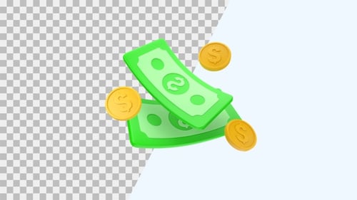 3D Animation Icon of Money with Wing | Alpha Channel