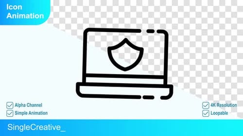 Animated Laptop with Security Shield Line Icon