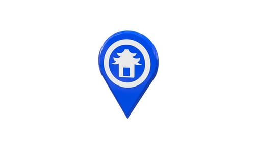 Chinese Temple 3D Map Location Pin Blue V3